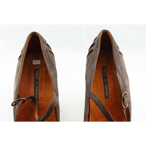 Pied A Terre Size 37.5 M Brown Almond Toe Mary Jane Leather Women - Picture 3 of 8